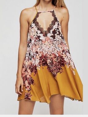 Free People Floral Haze Printed Mini Slip Dress.